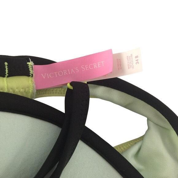 Victoria's Secret Women's Size 34B Bikini Top Adjustable Black Blue Neon Yellow - Picture 3 of 4